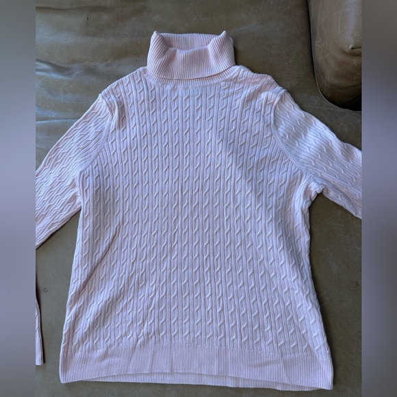 Talbots Women's 100% Pima Cotton Cable Knit Turtleneck Sweater Light Pink XL - Picture 2 of 7